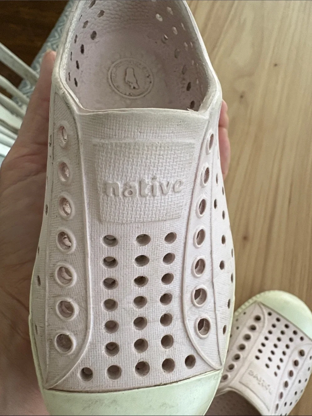 Native Kids Slip-On Water Shoes in Pale Pink with Light Yellow Toe Caps